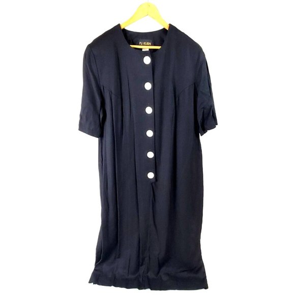 Vintage P.J. Klein Women's Size 16W Black Dress Large Button Front Short Sleeve - Picture 1 of 10